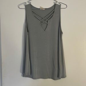 Light Grey Tone Modal Loose Fit Tank Top Camisole with Cross Cross V-Neckline